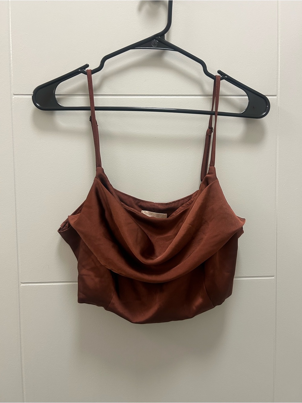 *Altar’d State Satin Cowl Neck Crop Tank Top Brown Side Zip Size L Boho Y2K
